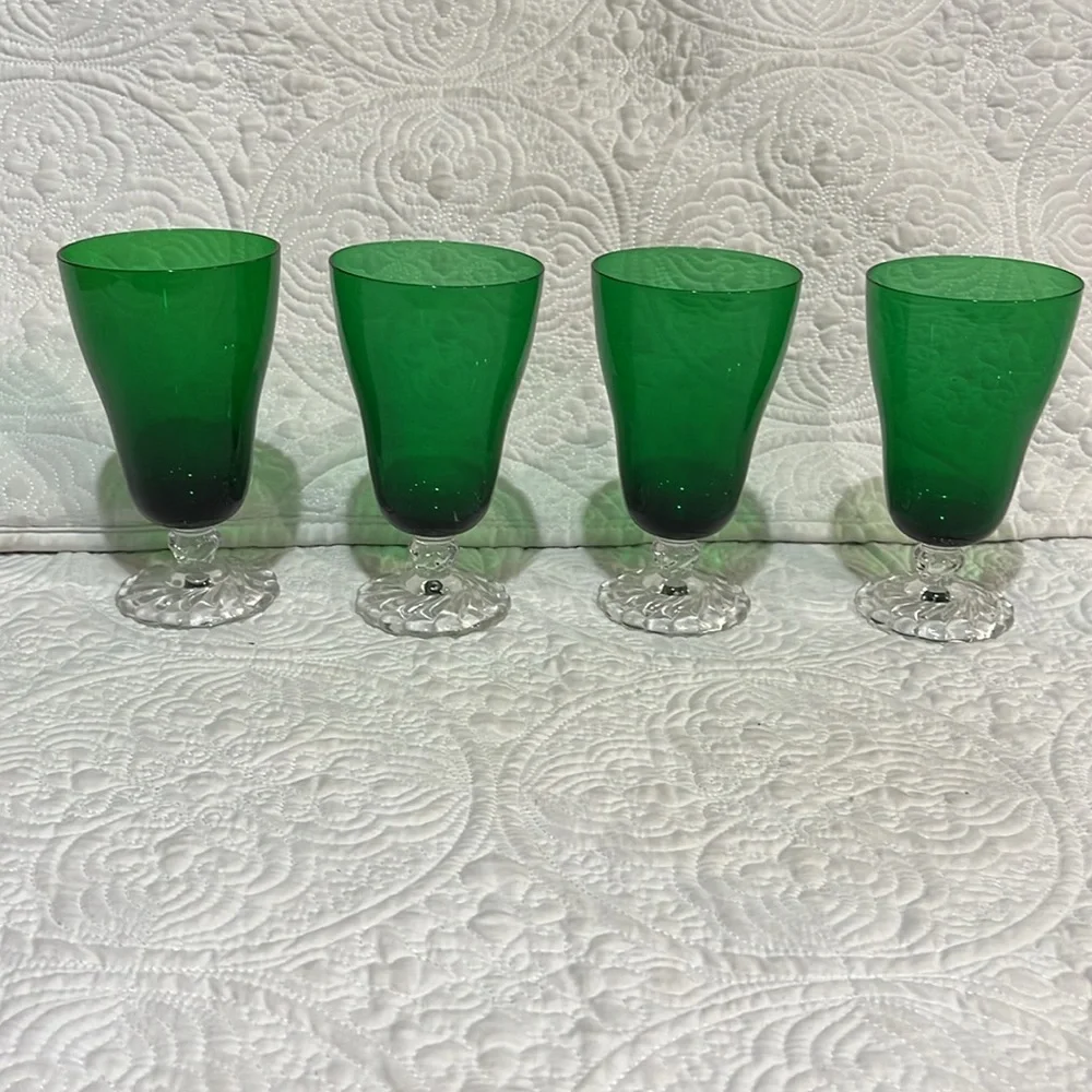 Fostoria Colonial Dame green‎ glasses, set of 8